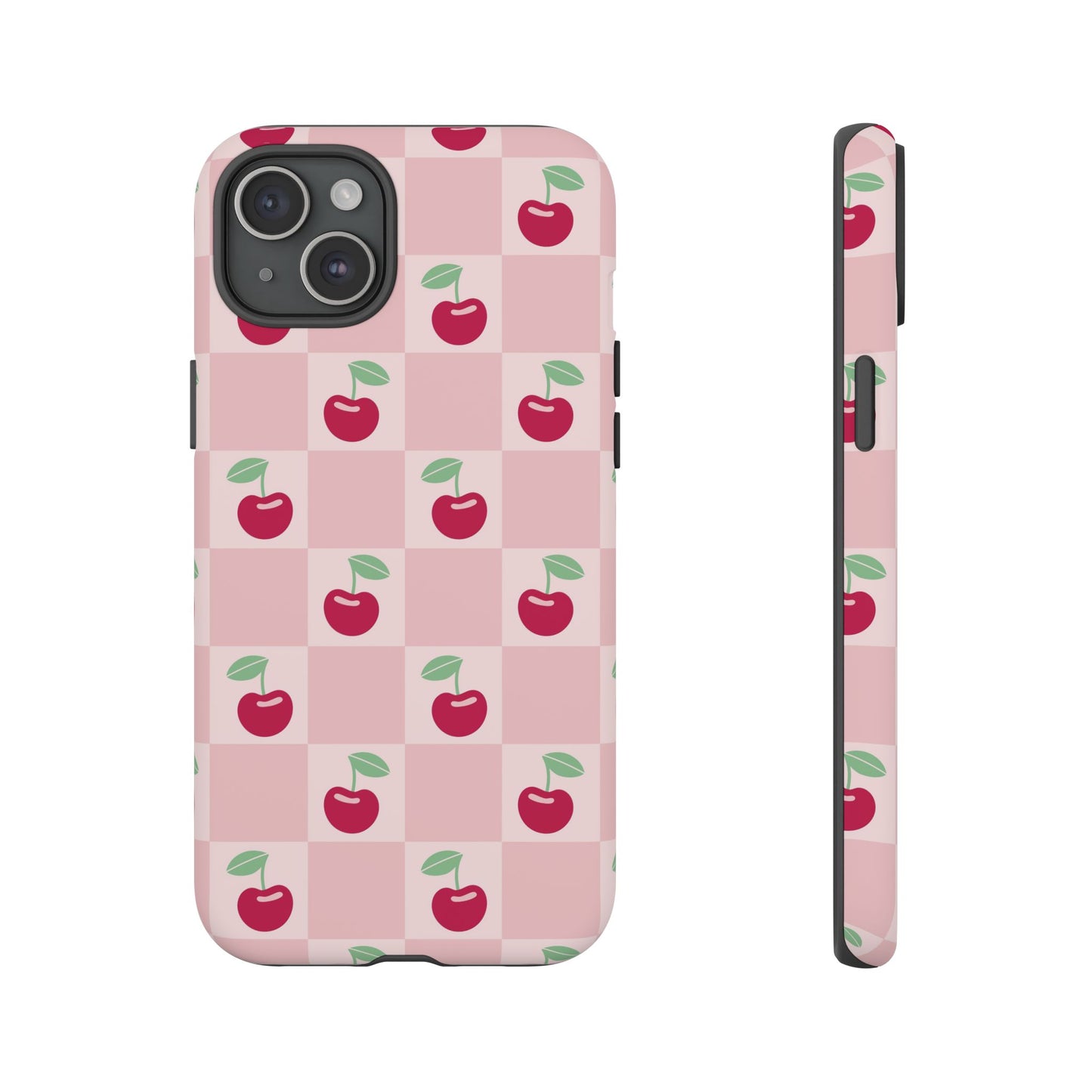 Pink Checkered Cherry Tough iPhone Cases | iPhone 15, 14, 13, 12-7 | Samsung Galaxy | Google Pixel