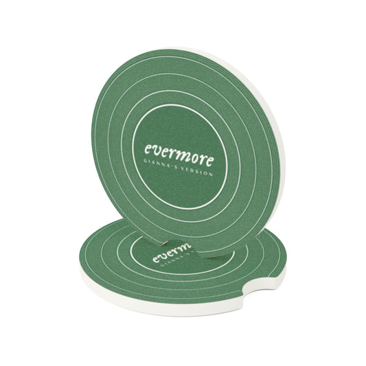 Personalized EVERMORE Forest Green Vinyl Record Soapstone Car Coaster, CUSTOM VERSION's Name | 2.6" x 2.6" round | Swiftie Fan Gift