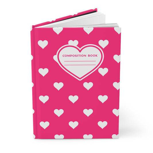 5.75x8" Hardcover WHITE PINK HEARTS Composition Book, 150 lined pages, Unique Valentine's Day Gift for Kids/Classmate/Coworker/Best Friend