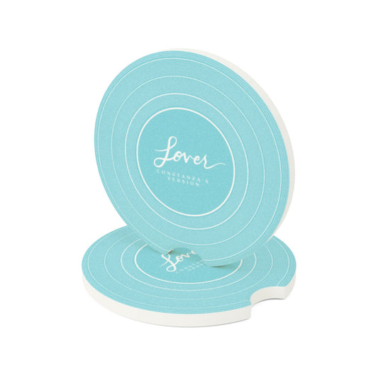 Personalized LOVER Blue Vinyl Record Soapstone Car Coaster, CUSTOM VERSION's Name | 2.6" x 2.6" round | Swiftie Fan Gift