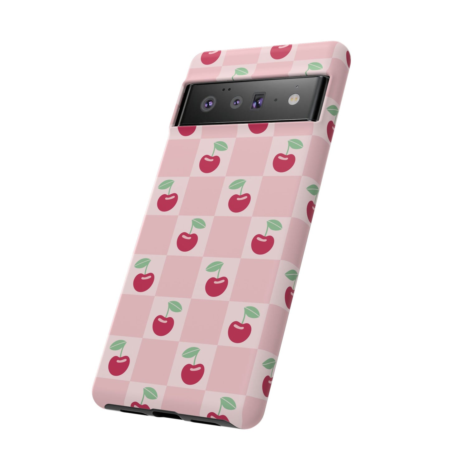 Pink Checkered Cherry Tough iPhone Cases | iPhone 15, 14, 13, 12-7 | Samsung Galaxy | Google Pixel