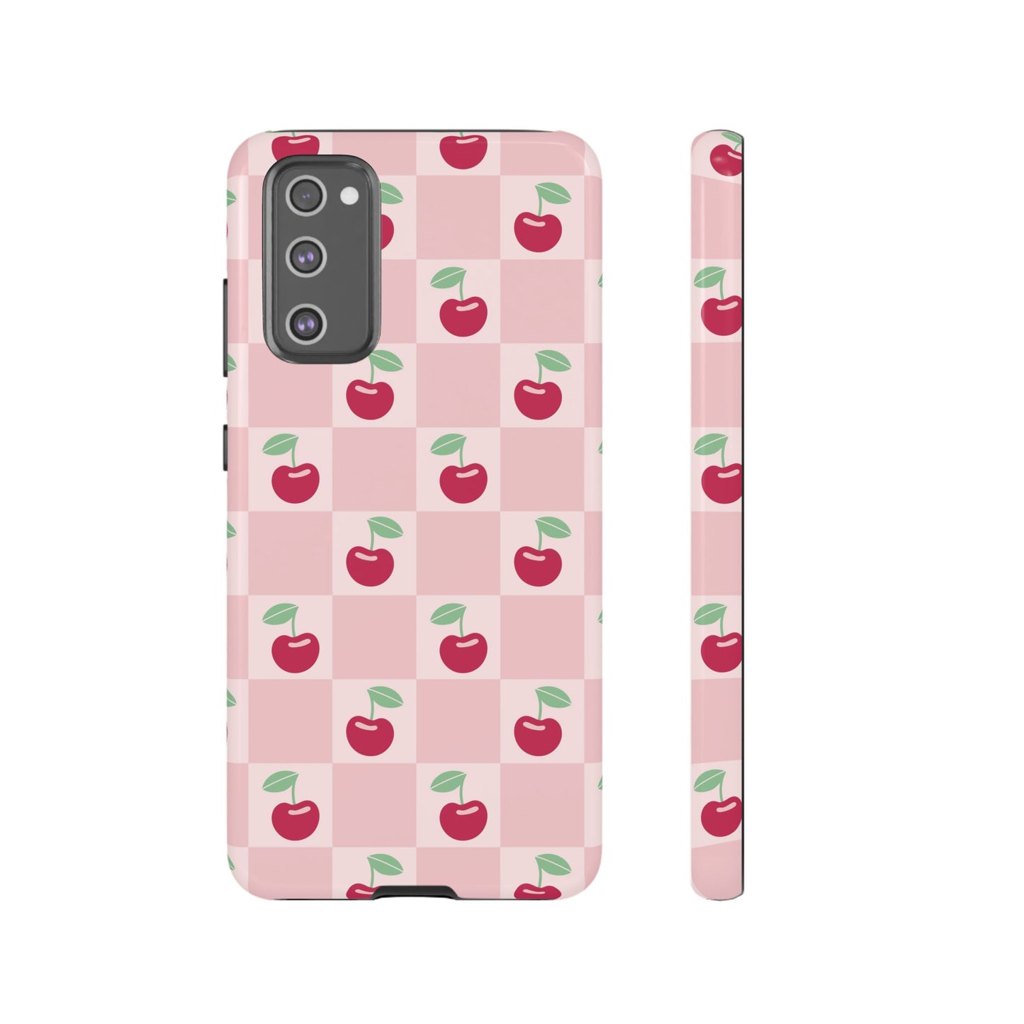 Pink Checkered Cherry Tough iPhone Cases | iPhone 15, 14, 13, 12-7 | Samsung Galaxy | Google Pixel