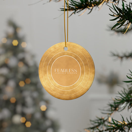 Personalized Ceramic Ornament, FEARLESS Faux Gold Vinyl Record | CUSTOM VERSION's Name or Era | 4" x 4" | Swiftie Gift Fan Present