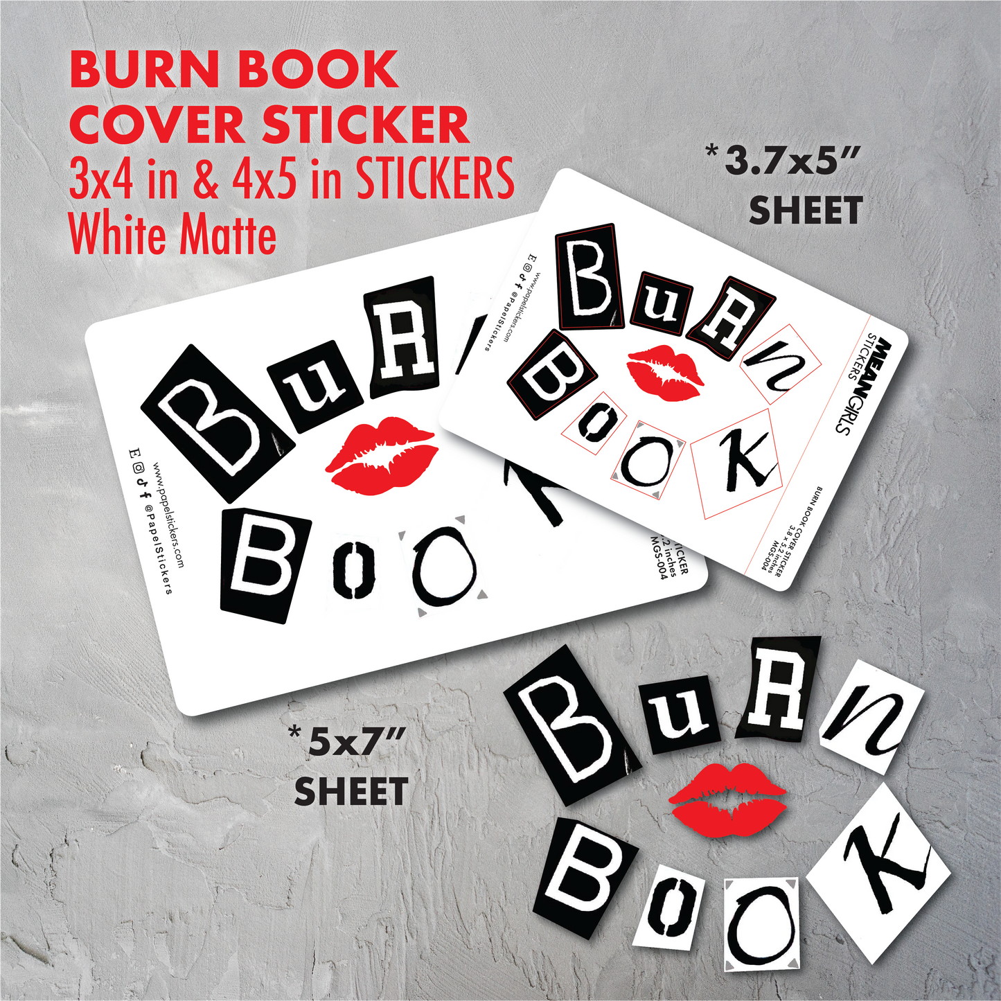 Mean Girls BURN BOOK COVER Stickers | White Matte Sticker Paper | For 5.5" x 8” inch Notebooks, For 8.5" x 11" inch Journals