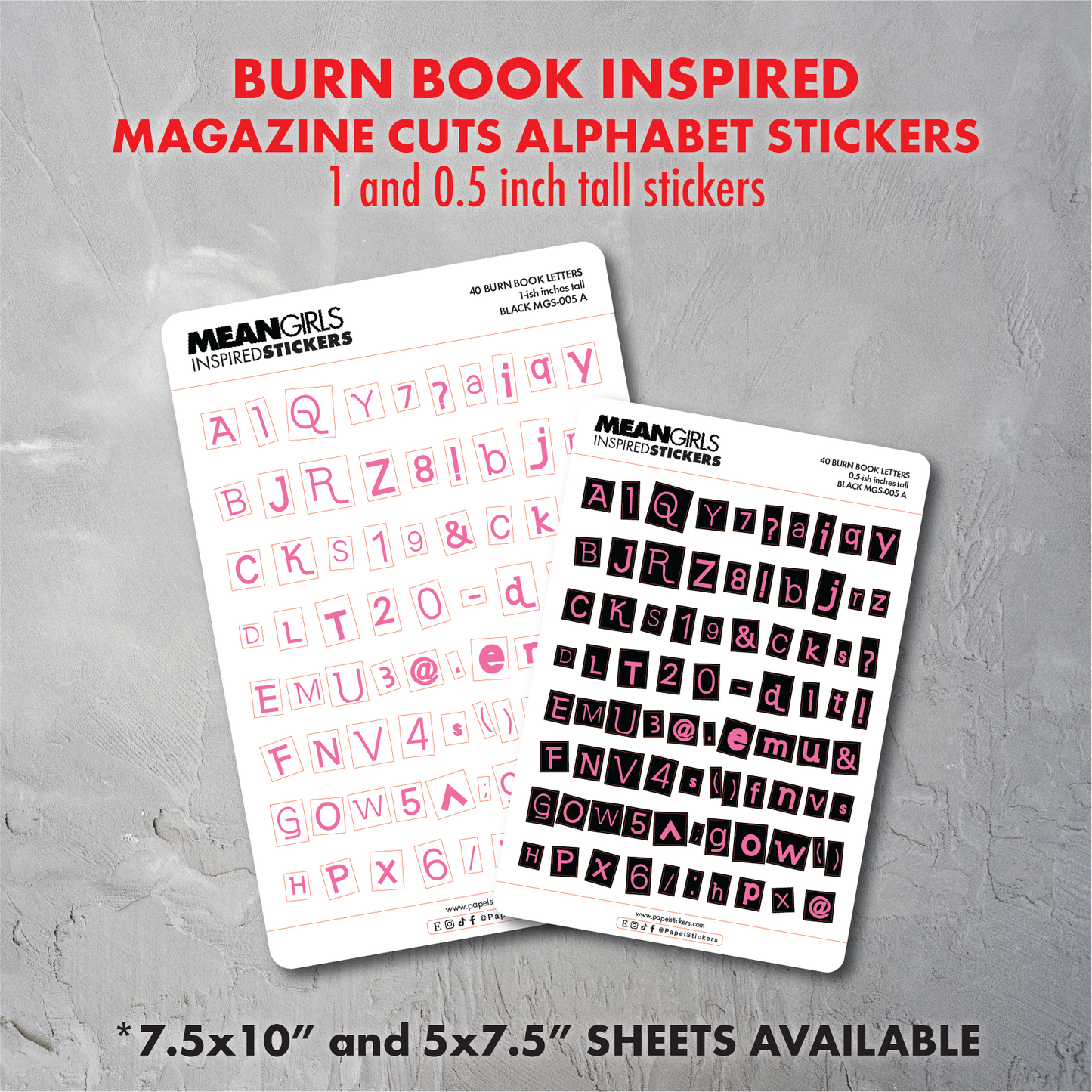 Burn Book Magazine Cut | Black, White and Pink Alphabet Stickers | Mean Girls