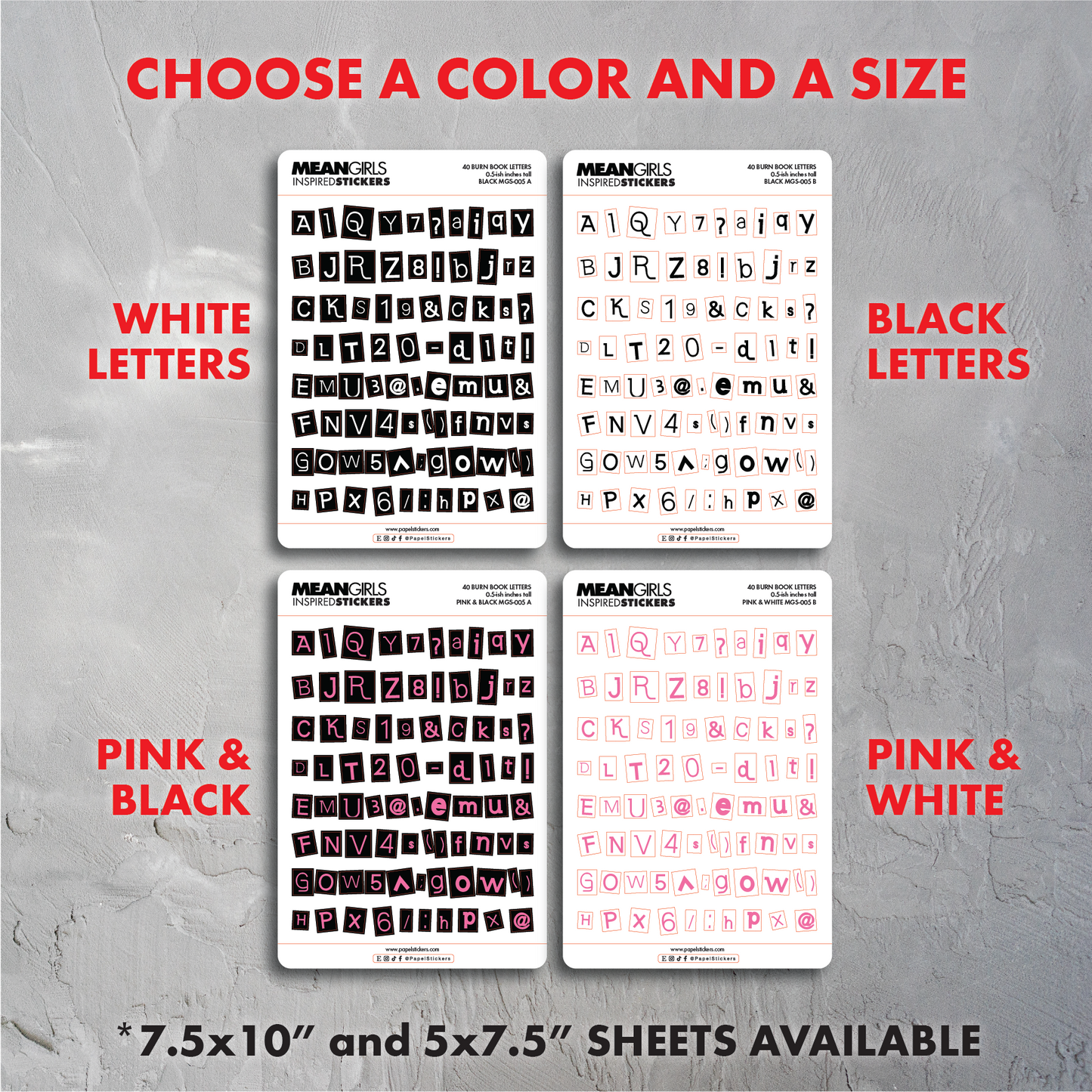 Burn Book Magazine Cut | Black, White and Pink Alphabet Stickers | Mean Girls