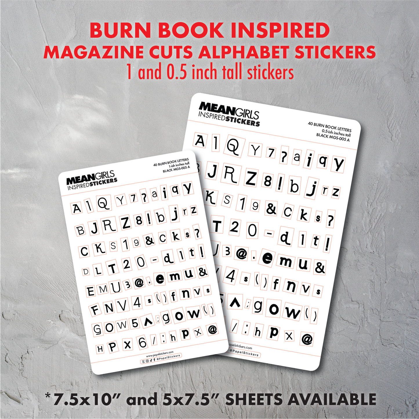 Burn Book Magazine Cut | Black, White and Pink Alphabet Stickers | Mean Girls