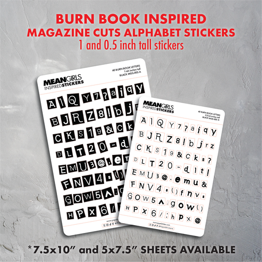 Burn Book Magazine Cut | Black, White and Pink Alphabet Stickers | Mean Girls